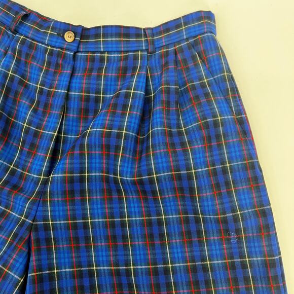 Vtg 90s Pendleton Wool Shorts Womens 12 Blue Plaid Tartan Pleated High Waisted - Picture 3 of 10